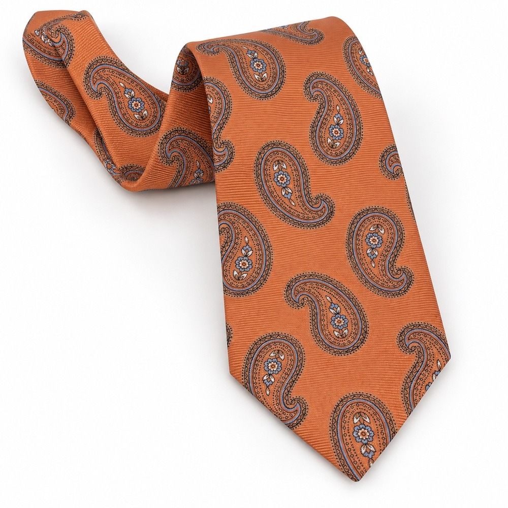 Brooks Brothers Necktie Men OS Orange Paisley Silk Classic Preppy USA Made NYC
